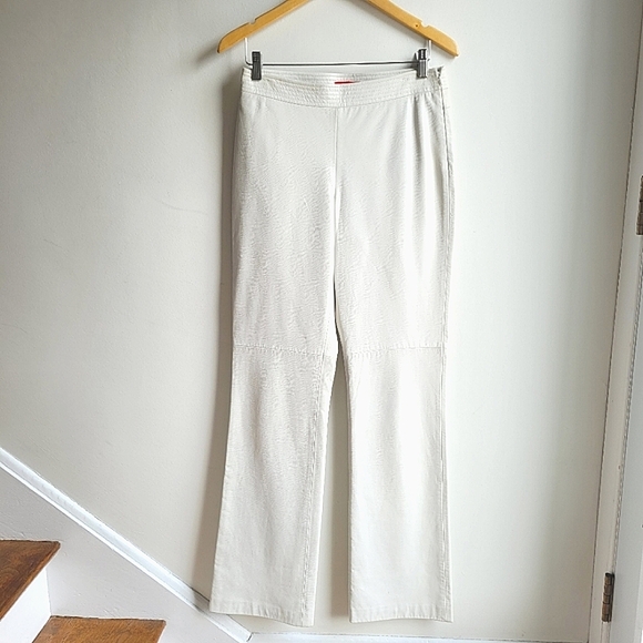 100% Genuine leather 90's Biker Mid Rise Boot Cut White Pants 6 - Picture 1 of 14